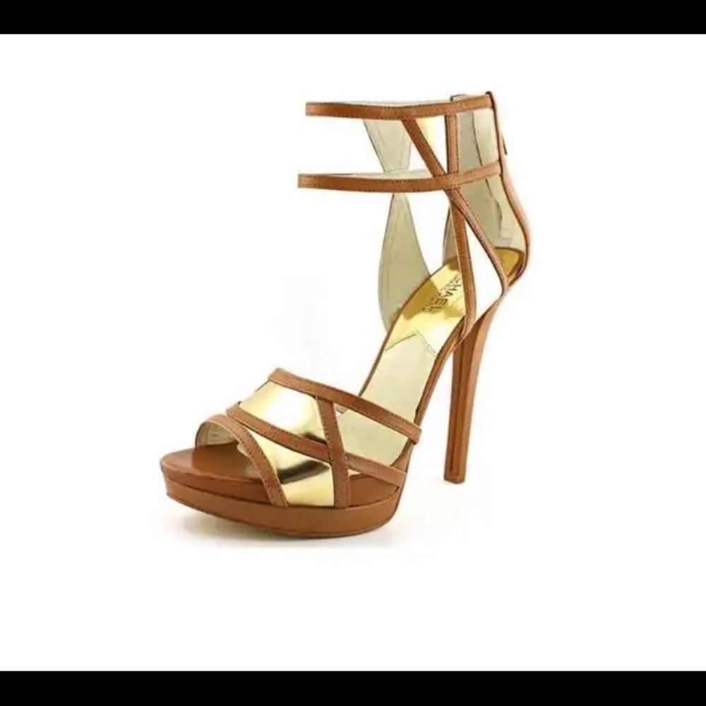 Michael Kors MK Jaida Brown Gold Stiletto Heels 6